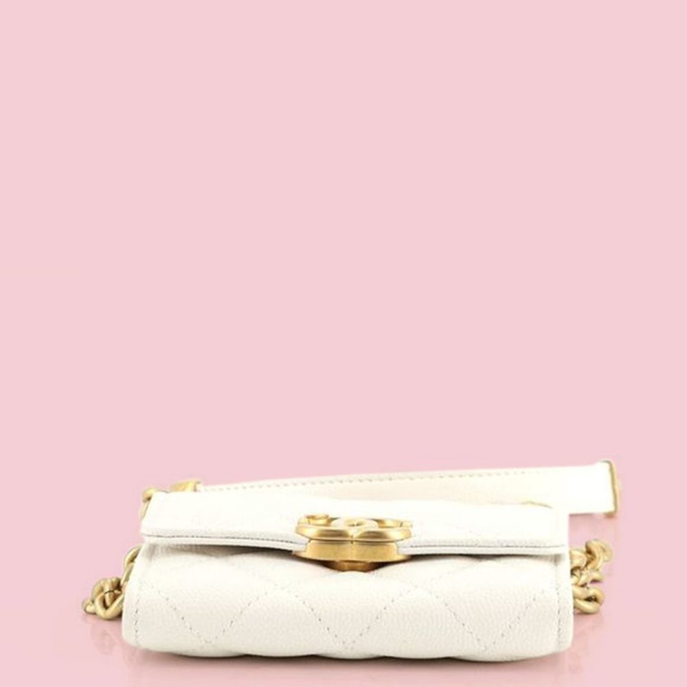 Chanel Plate Logo CC Flap Card Holder on Chain Quilted Caviar Mini - Picture 4 of 11